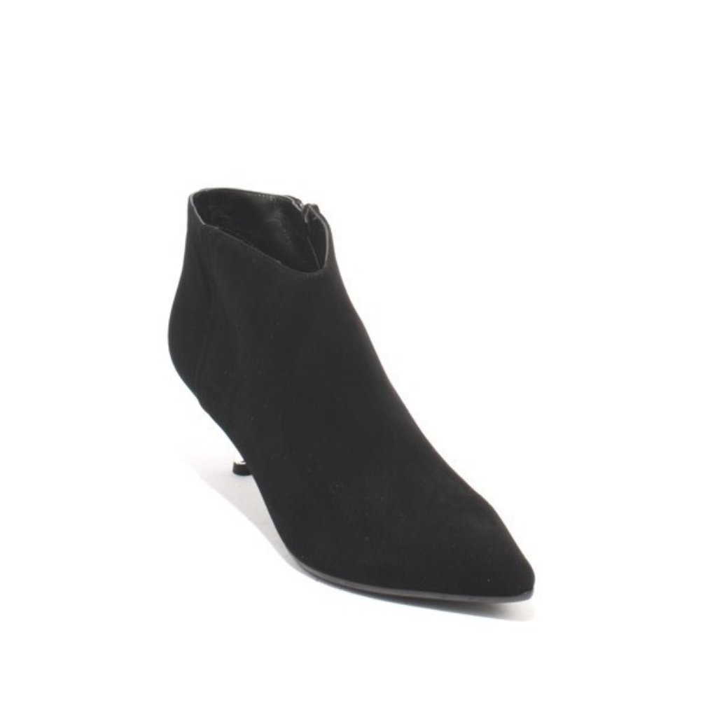 Italian Black Suede Leather Zip Heels Ankle Bootie